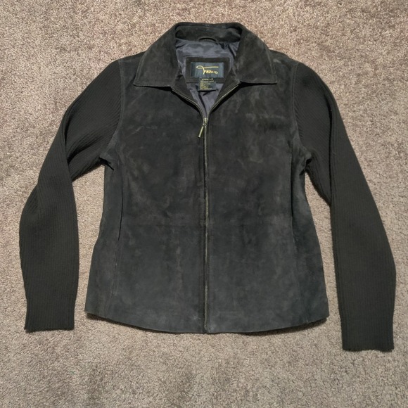 Vintage Fabio Genuine Leather Lined Jacket Womens Large Zip Pockets Brown Suede - Picture 3 of 7